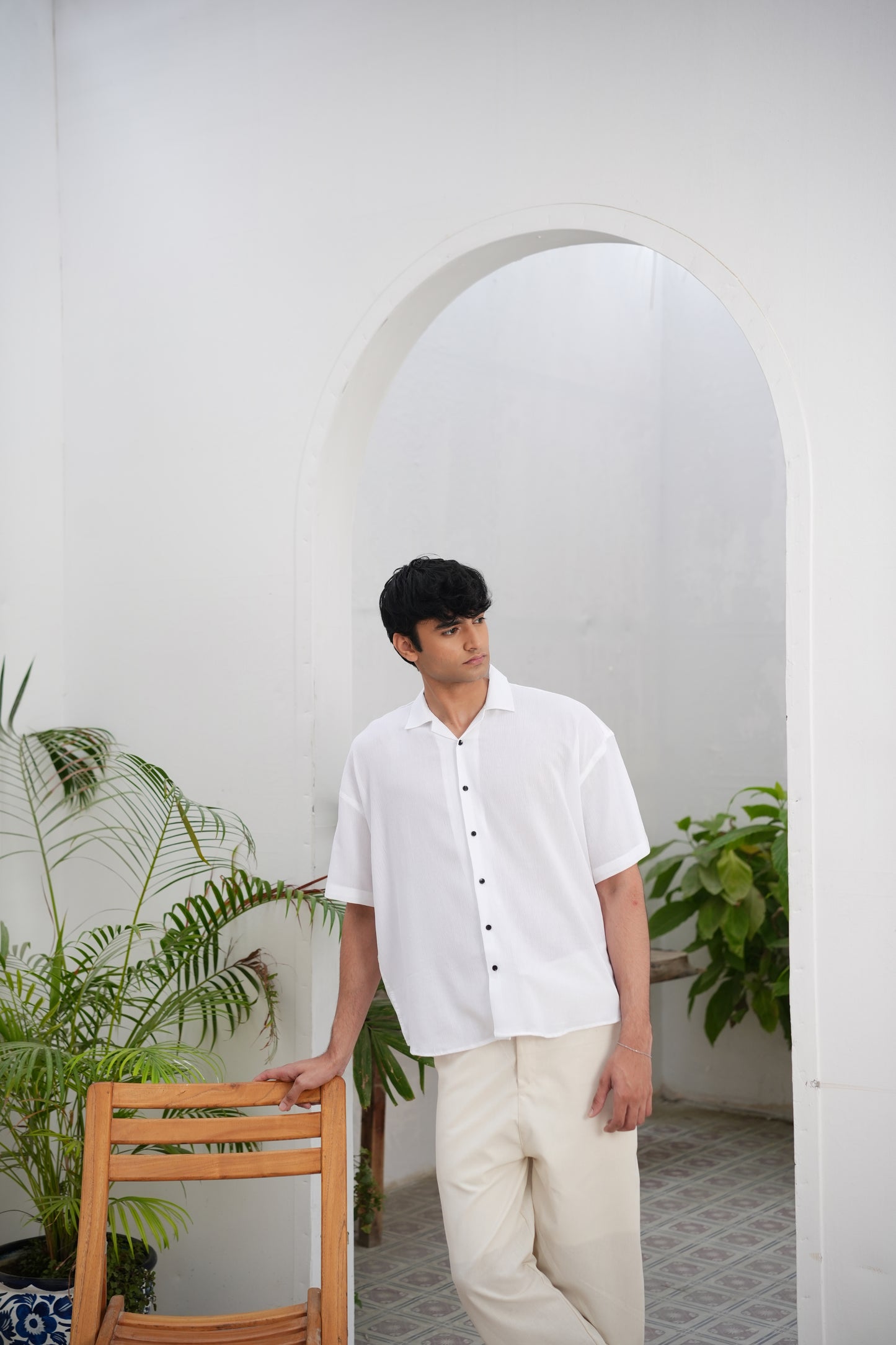 WHITE OVERSIZED HALF SLEEVE SHIRT