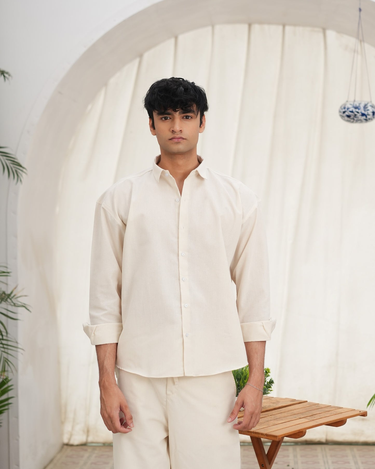 CREAM LINEN FULL SLEEVE SHIRT