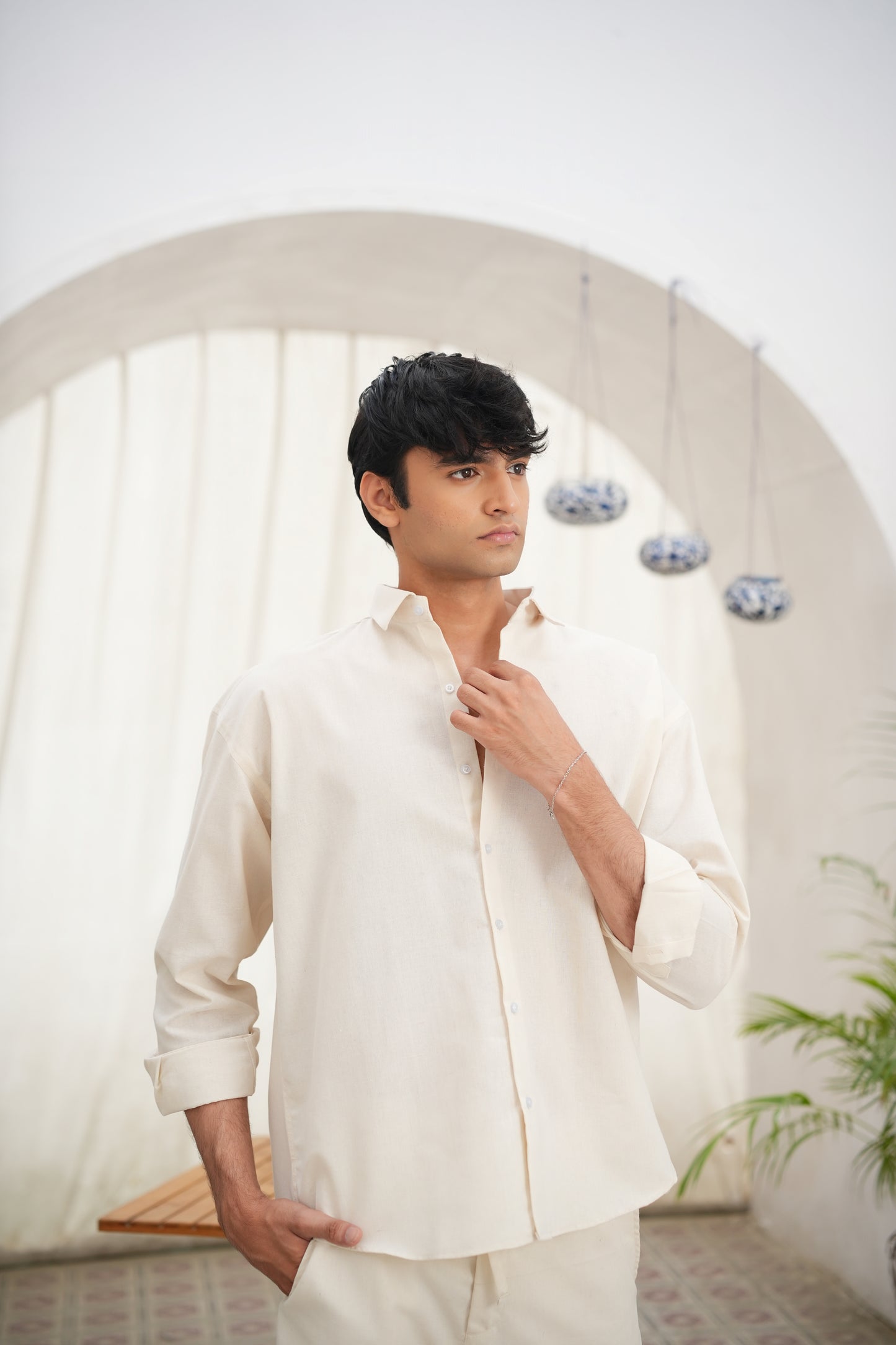 CREAM LINEN FULL SLEEVE SHIRT