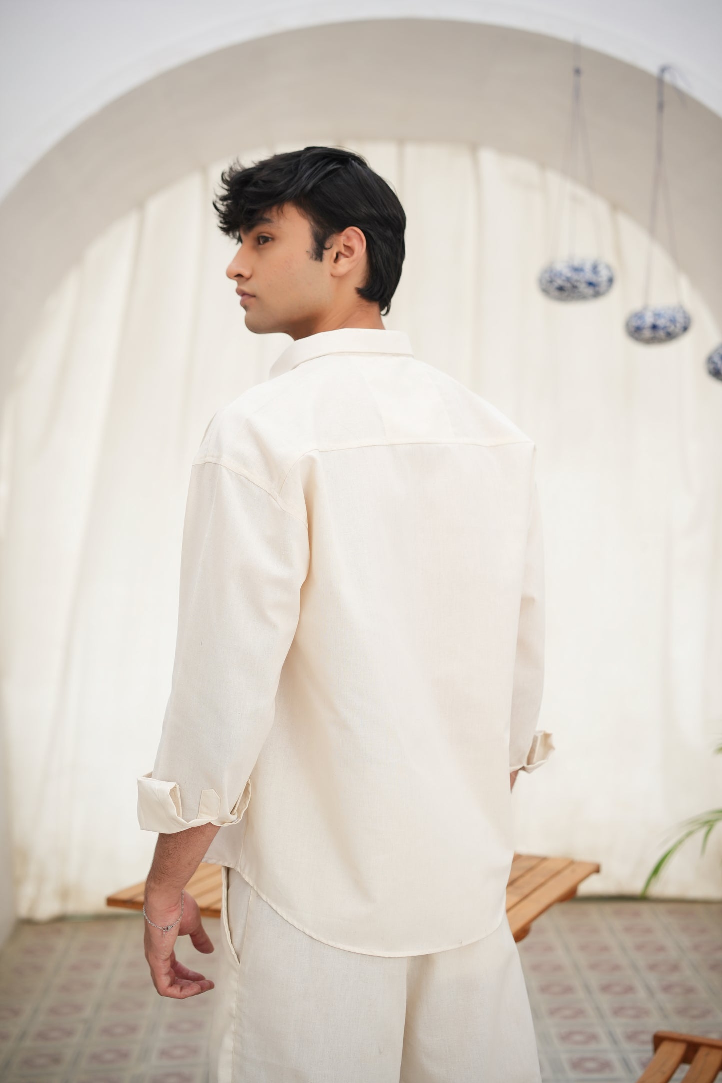 CREAM LINEN FULL SLEEVE SHIRT