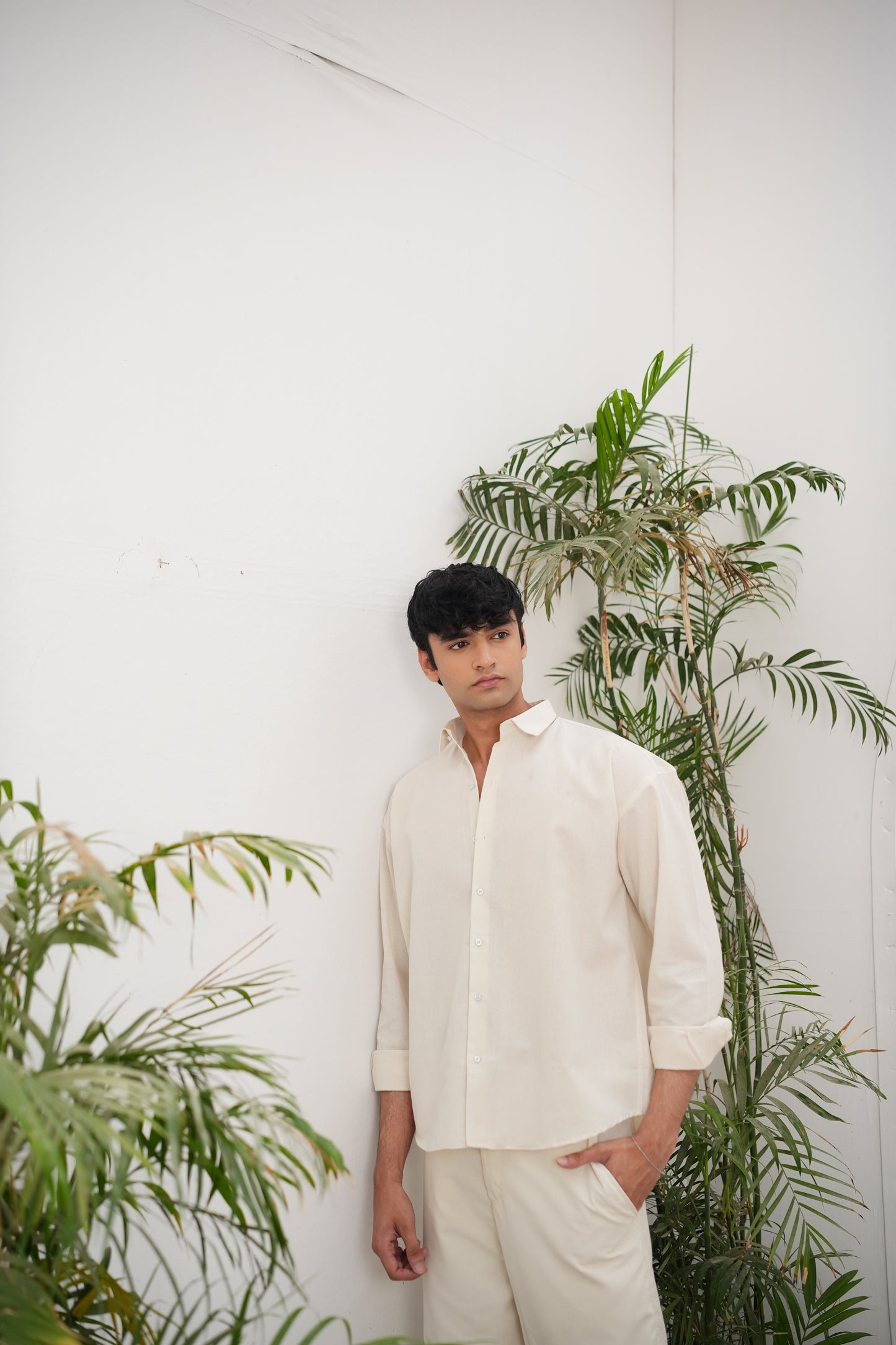 CREAM LINEN FULL SLEEVE SHIRT