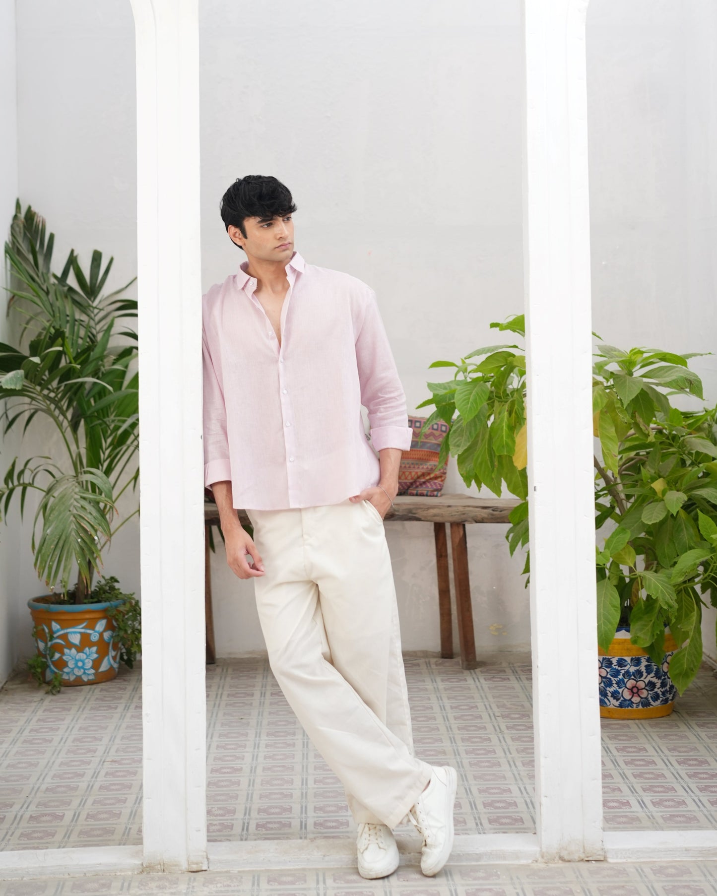 PINK LINEN FULL SLEEVE SHIRT