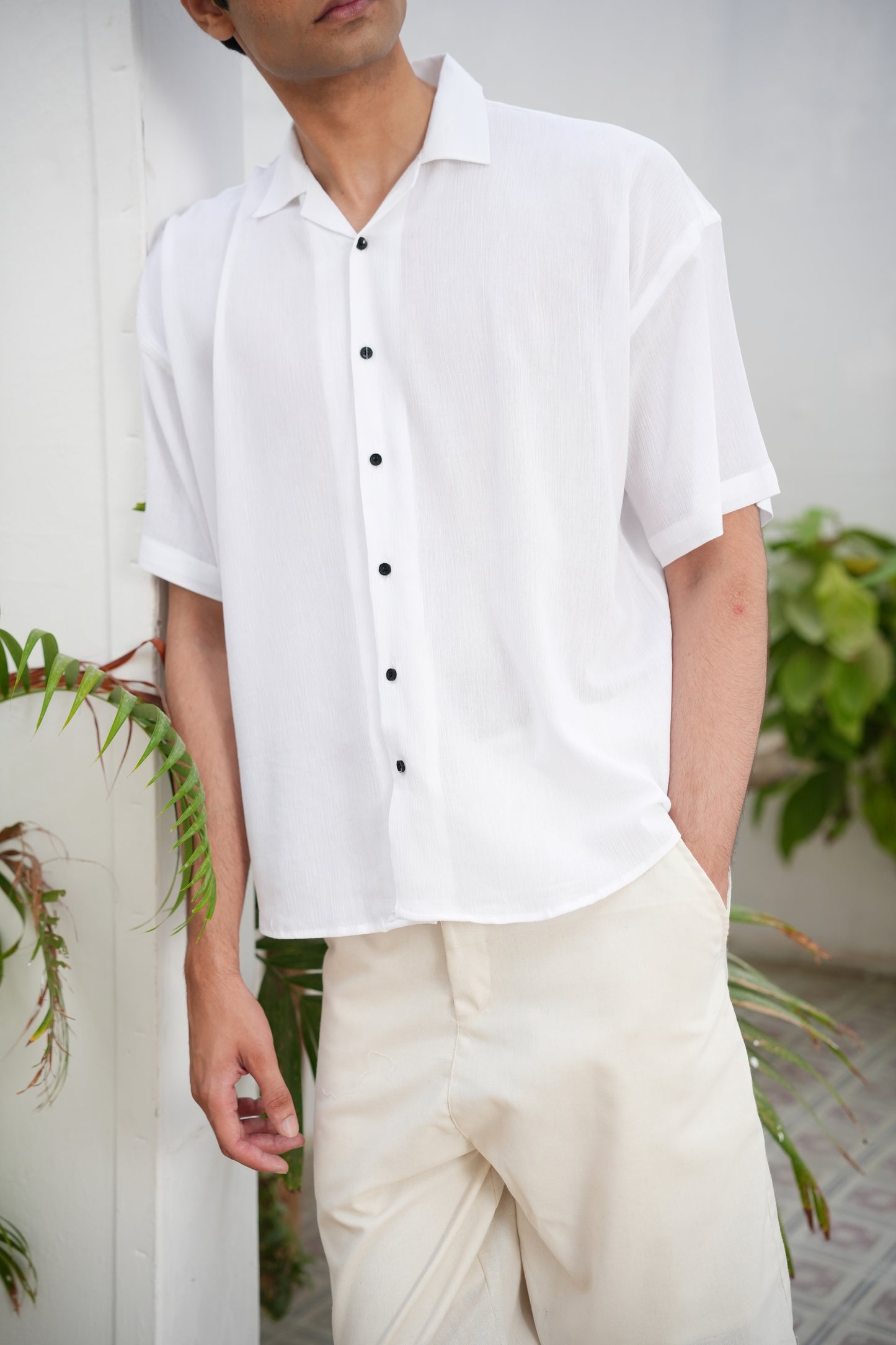 WHITE OVERSIZED HALF SLEEVE SHIRT