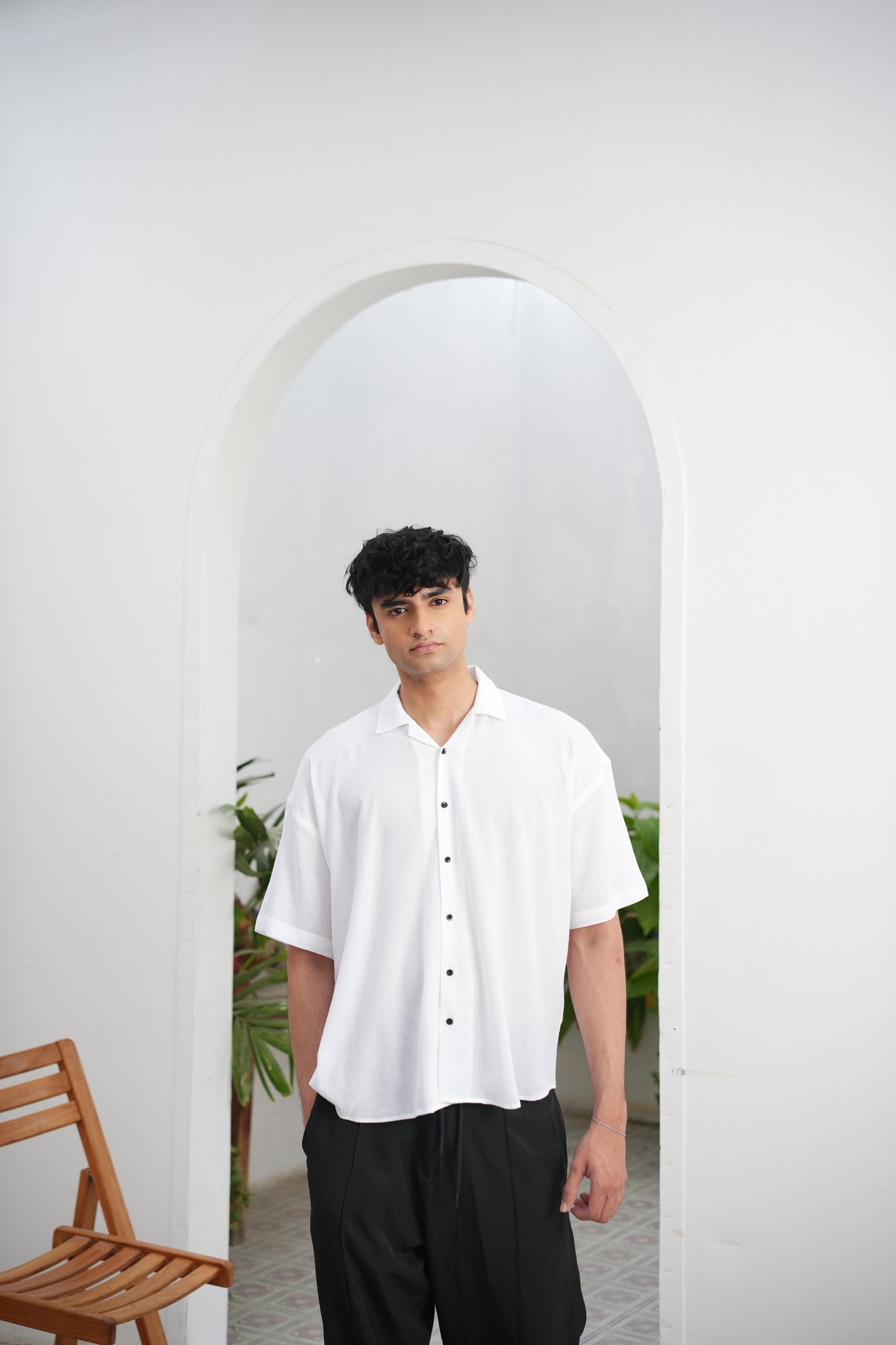 WHITE OVERSIZED HALF SLEEVE SHIRT