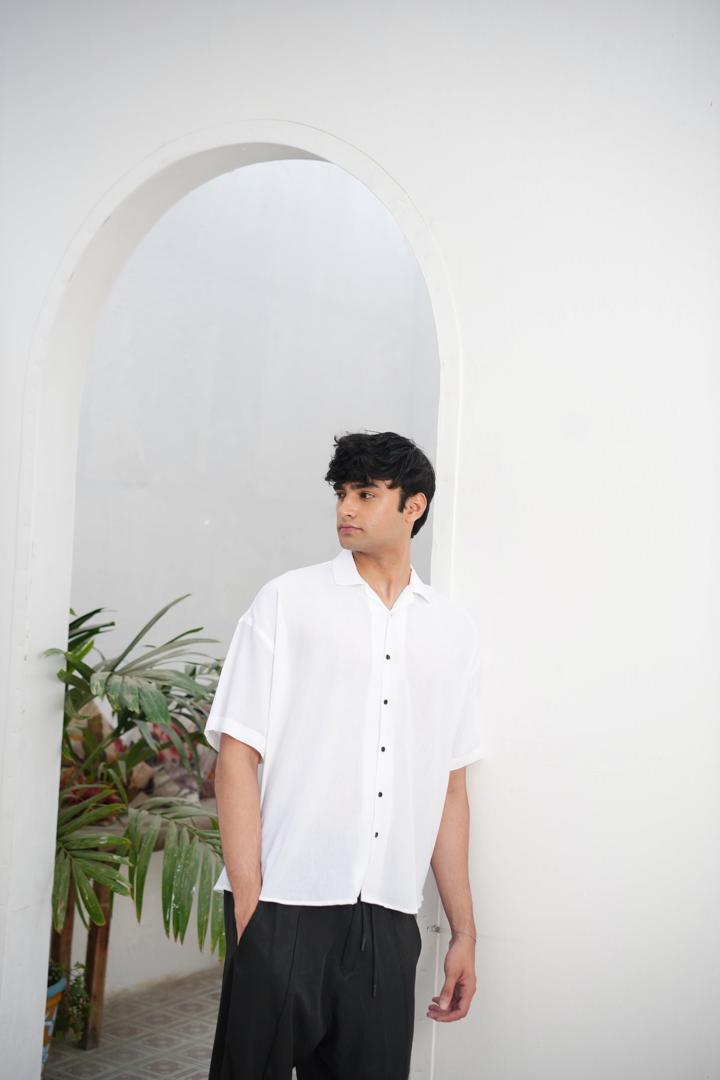 WHITE OVERSIZED HALF SLEEVE SHIRT