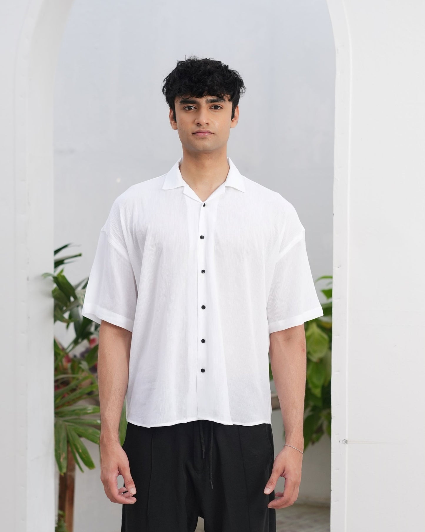 WHITE OVERSIZED HALF SLEEVE SHIRT