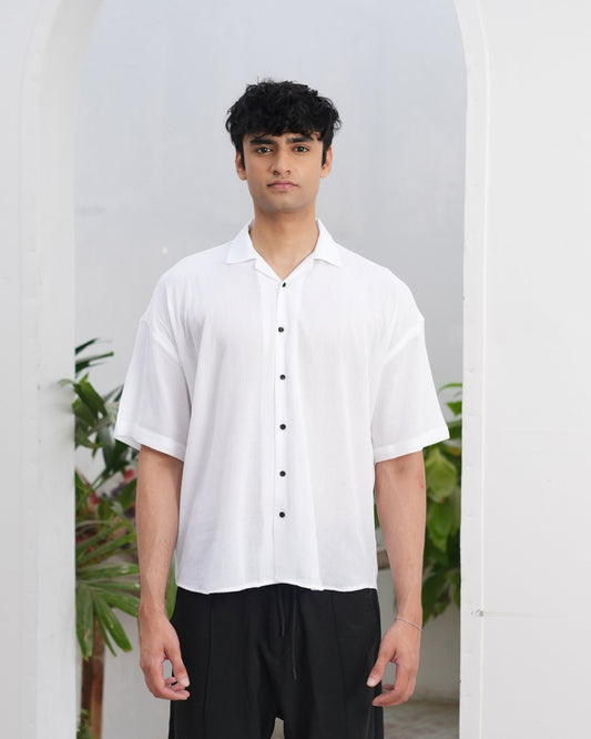 WHITE OVERSIZED HALF SLEEVE SHIRT