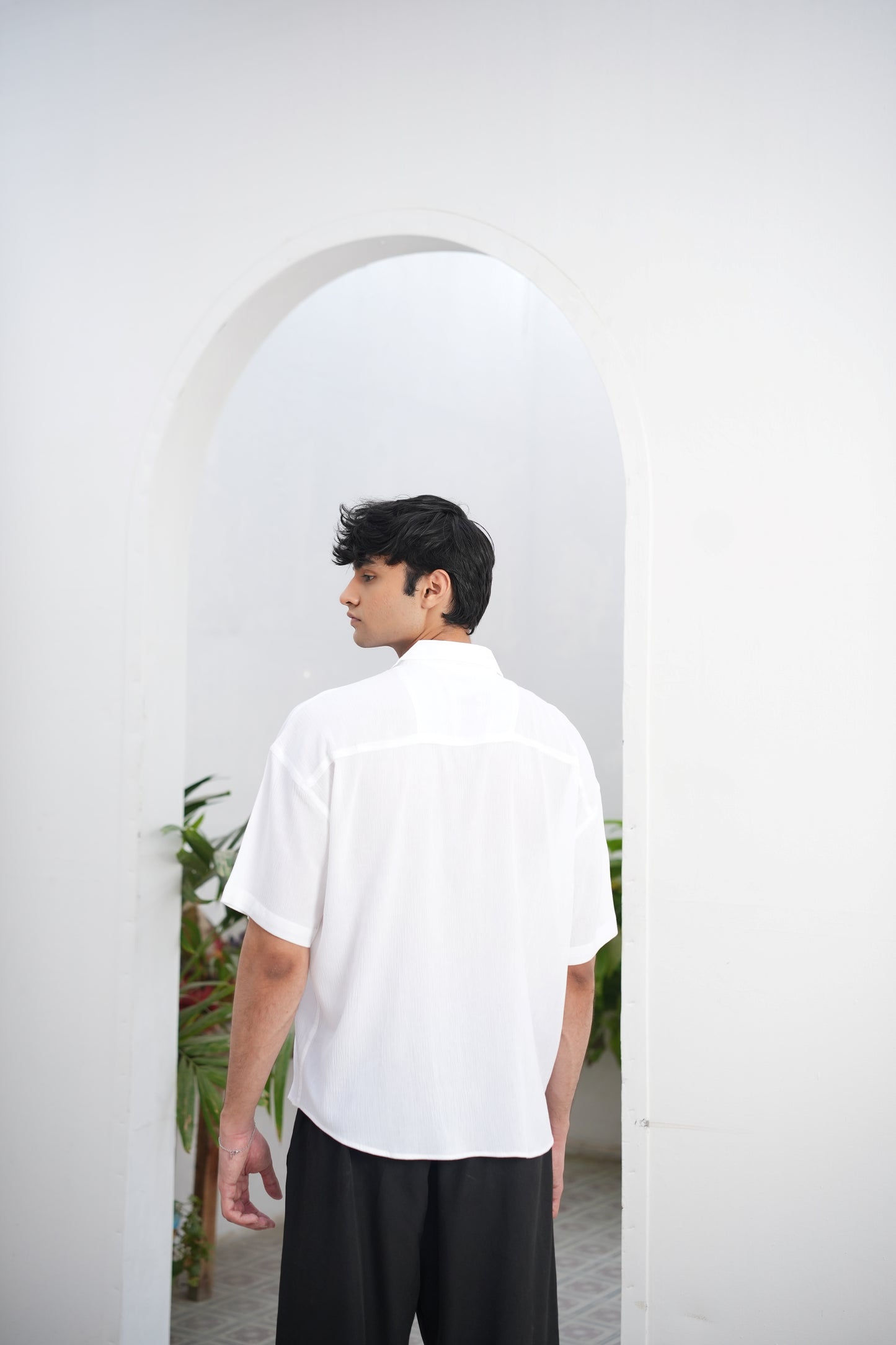 WHITE OVERSIZED HALF SLEEVE SHIRT