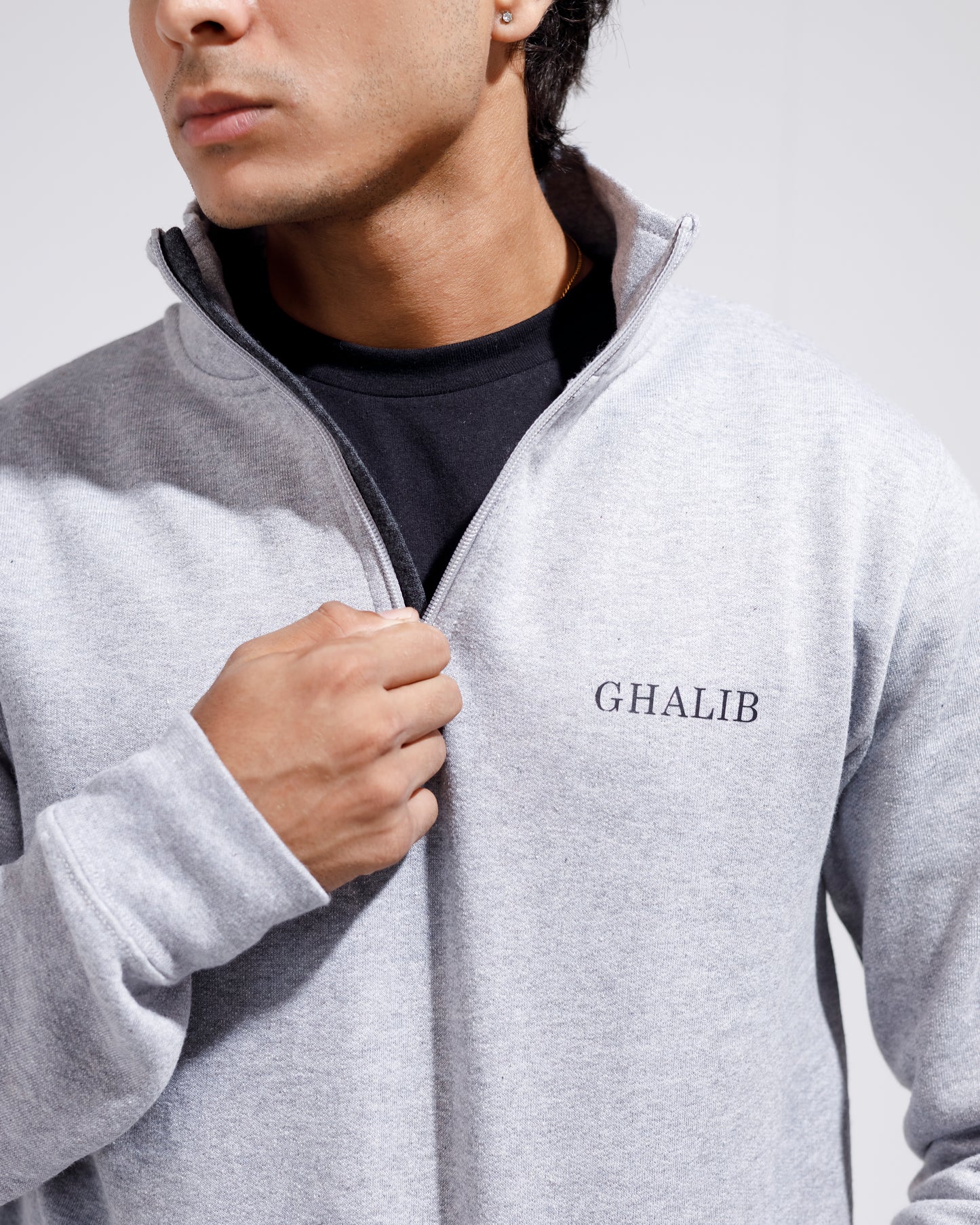 HEATHER GREY QUARTER ZIPPER